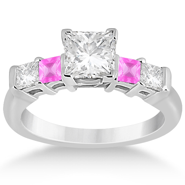 5 Stone Diamond & Pink Sapphire Bridal Set Palladium 1.02ct