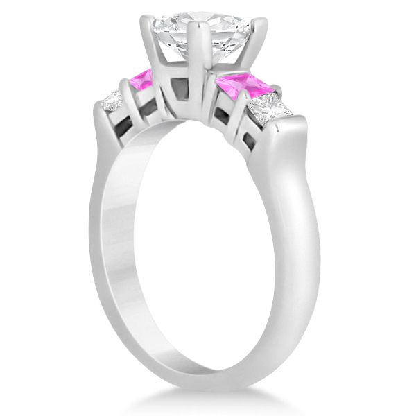 5 Stone Diamond & Pink Sapphire Bridal Set Palladium 1.02ct
