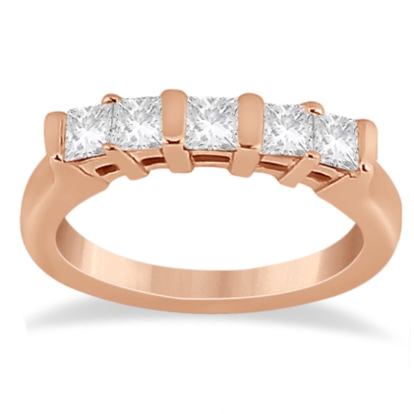 5 Stone Princess Cut Channel Set Diamond Ring 14K Rose Gold (0.50ct)