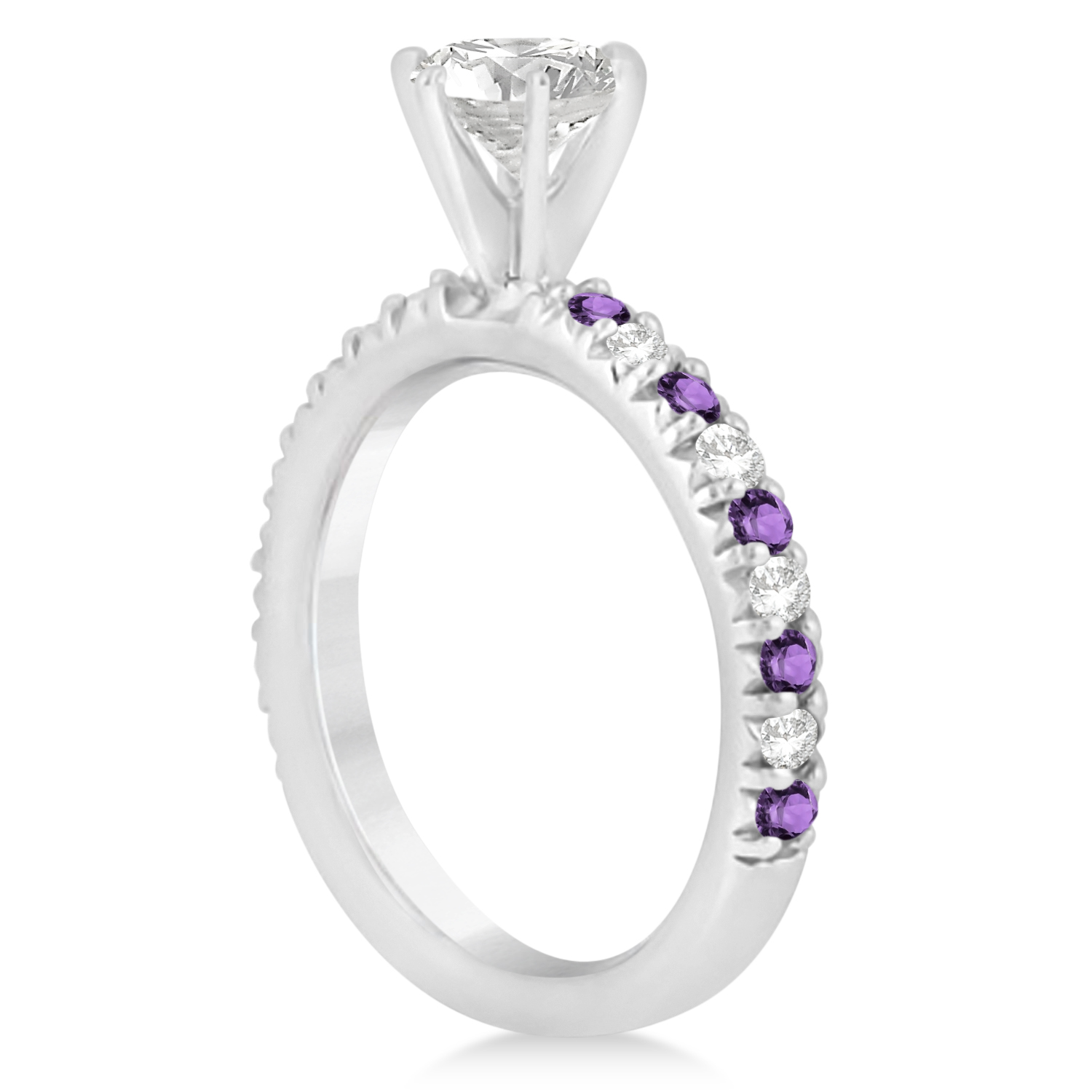 Amethyst & Diamond Engagement Ring Setting 18k White Gold 0.54ct U8610