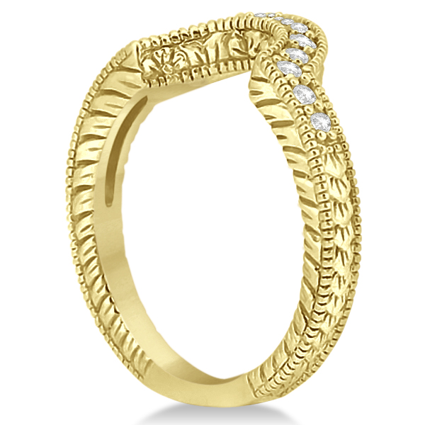 Vintage Style Contour Diamond Wedding Band 14K Yellow Gold 0.28ct U5866