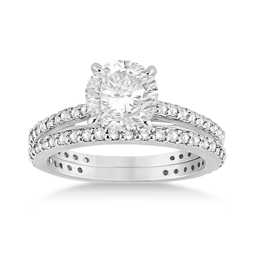 Eternity Diamond Engagement Ring & Band Set 14k White Gold (1.10ct)
