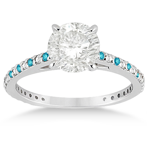 White & Blue Diamond Bridal Ring Set in 14K White Gold 1.06ct
