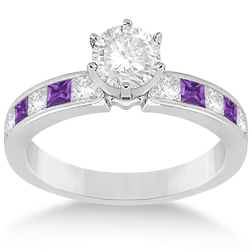 Channel Amethyst & Diamond Engagement Ring Platinum (0.60ct)