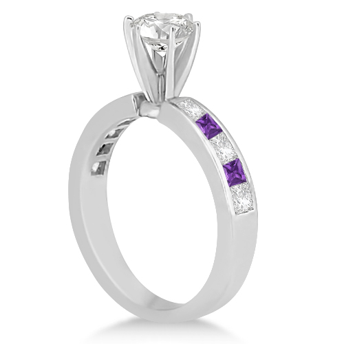 Channel Amethyst & Diamond Engagement Ring Platinum (0.60ct)