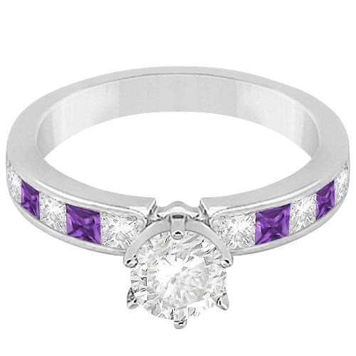 Channel Amethyst & Diamond Bridal Set 14k White Gold (1.30ct)