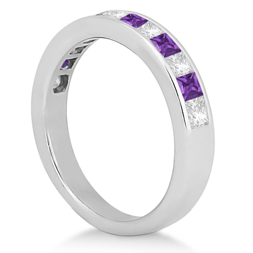 Channel Amethyst & Diamond Bridal Set 14k White Gold (1.30ct)