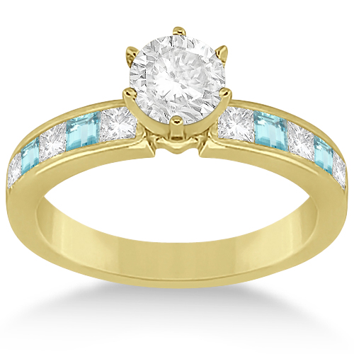 Channel Aquamarine & Diamond Bridal Set 14k Yellow Gold (1.30ct)