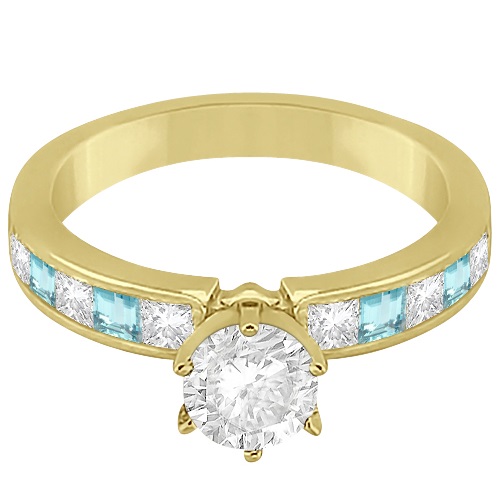 Channel Aquamarine & Diamond Bridal Set 14k Yellow Gold (1.30ct)
