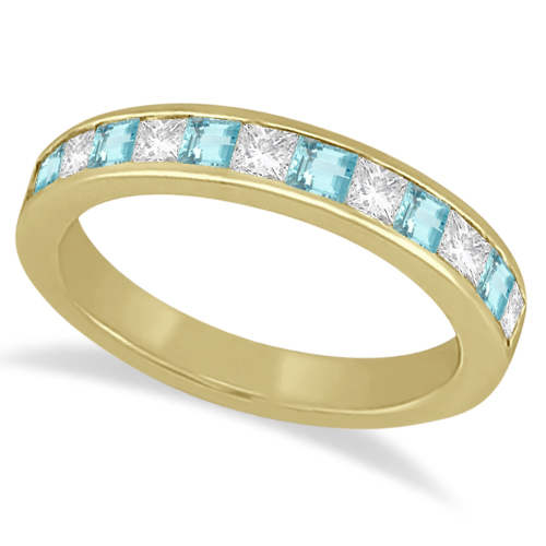 Channel Aquamarine & Diamond Bridal Set 14k Yellow Gold (1.30ct)
