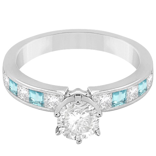 Channel Aquamarine & Diamond Bridal Set Palladium (1.30ct)