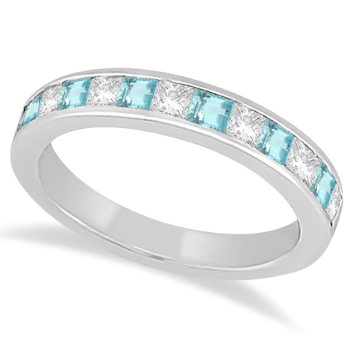 Channel Aquamarine & Diamond Bridal Set Palladium (1.30ct)