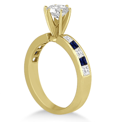 Channel Blue Sapphire & Diamond Engagement Ring 14k Yellow Gold (0.60ct)