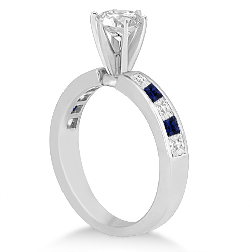Channel Blue Sapphire & Diamond Engagement Ring 18k White Gold (0.60ct)