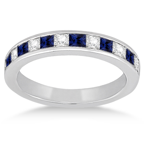 Channel Blue Sapphire & Diamond Wedding Ring 14k White Gold (0.70ct)