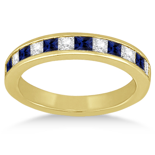 Channel Blue Sapphire & Diamond Wedding Ring 14k Yellow Gold (0.70ct)