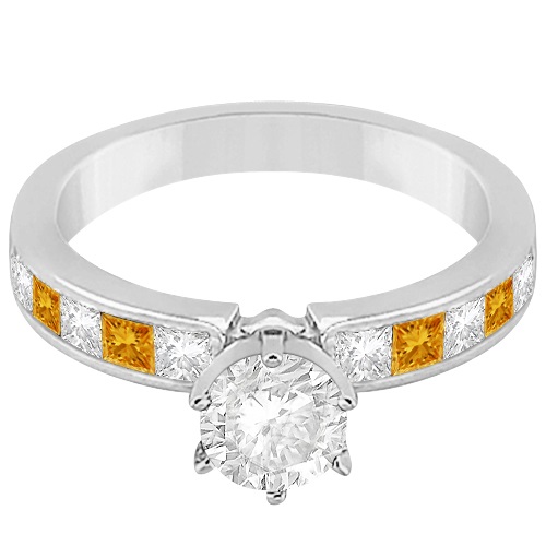 Channel Citrine & Diamond Engagement Ring Palladium (0.60ct)