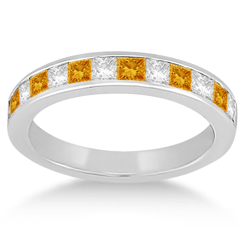 Channel Citrine & Diamond Wedding Ring 18k White Gold (0.70ct)