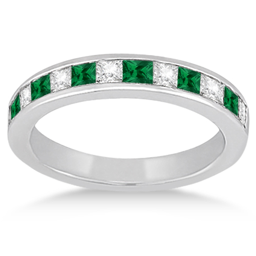 Channel Emerald & Diamond Bridal Set 14k White Gold (1.10ct)