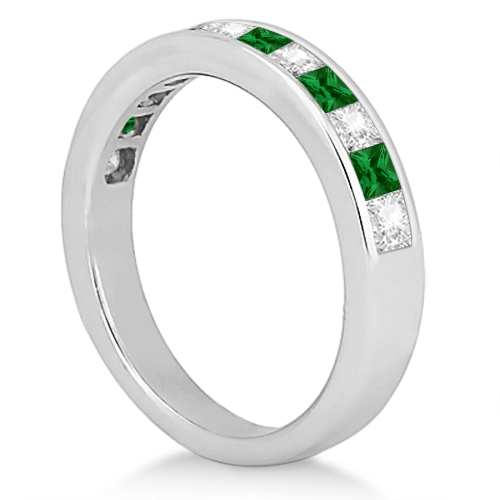Channel Emerald & Diamond Bridal Set 14k White Gold (1.10ct)