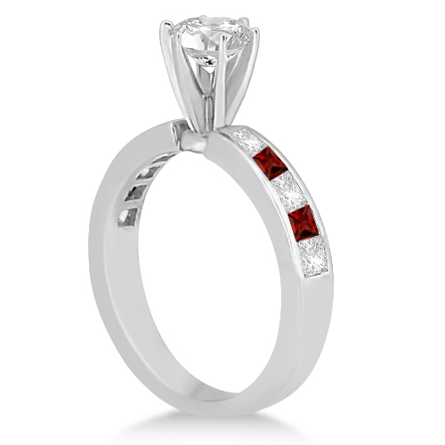 Channel Garnet & Diamond Engagement Ring 18k White Gold (0.60ct)