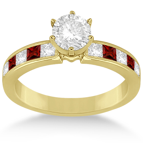 Channel Garnet & Diamond Engagement Ring 18k Yellow Gold (0.60ct)