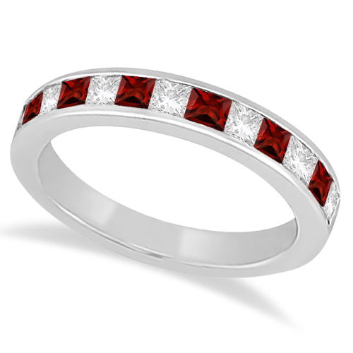 Channel Garnet & Diamond Wedding Ring Palladium (0.70ct)