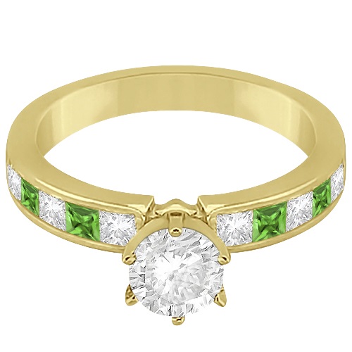 Channel Peridot & Diamond Engagement Ring 18k Yellow Gold (0.60ct)