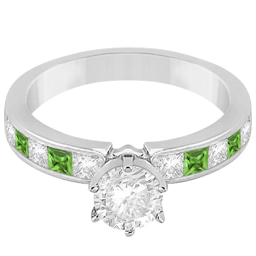 Channel Peridot & Diamond Engagement Ring Platinum (0.60ct)