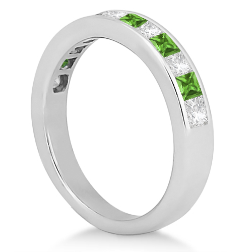 Channel Peridot & Diamond Wedding Ring 14k White Gold (0.70ct)