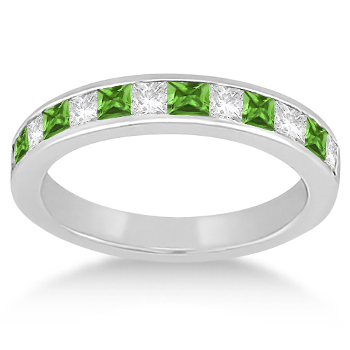 Channel Peridot & Diamond Wedding Ring 14k White Gold (0.70ct)