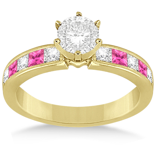 Channel Pink Sapphire & Diamond Engagement Ring 18k Yellow Gold (0.60ct)