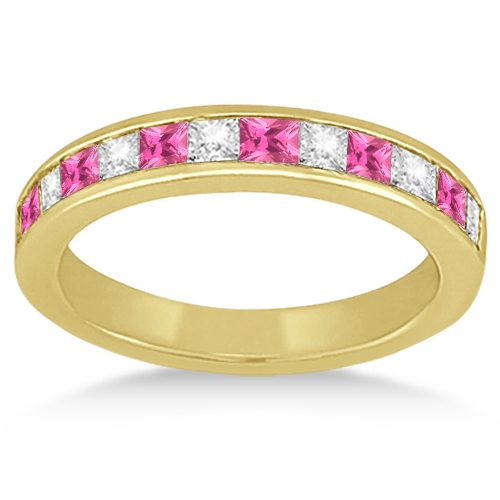 Channel Pink Sapphire & Diamond Bridal Set 18k Yellow Gold (1.30ct)