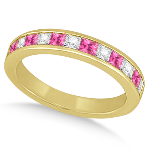 Channel Pink Sapphire & Diamond Bridal Set 18k Yellow Gold (1.30ct)