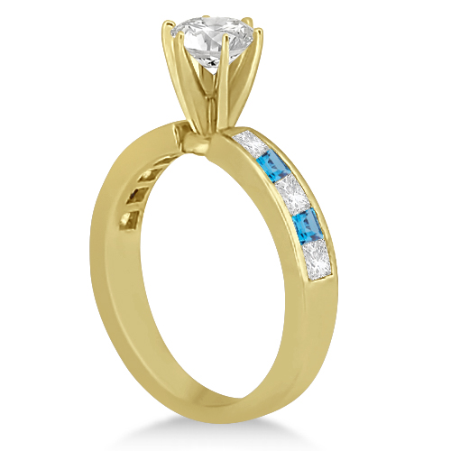 Channel Blue Topaz & Diamond Engagement Ring 14k Yellow Gold (0.60ct)