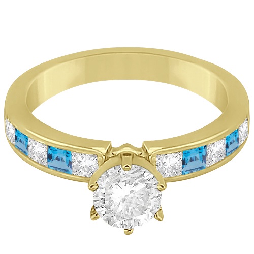 Channel Blue Topaz & Diamond Engagement Ring 18k Yellow Gold (0.60ct)