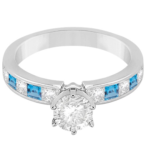 Channel Blue Topaz & Diamond Engagement Ring Palladium (0.60ct)