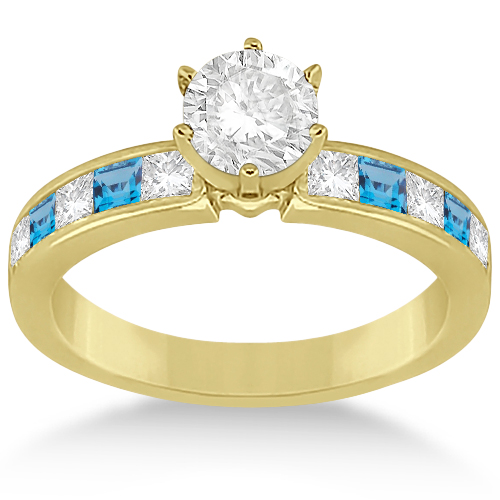Channel Blue Topaz & Diamond Bridal Set 14k Yellow Gold (1.30ct)