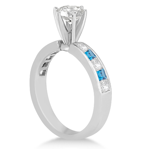 Channel Blue Topaz & Diamond Bridal Set Palladium (1.30ct)