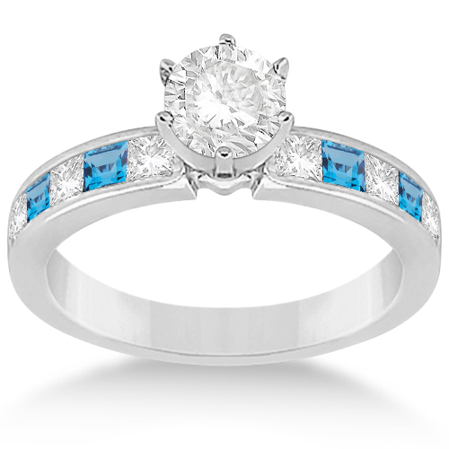 Channel Blue Topaz & Diamond Bridal Set Palladium (1.30ct)