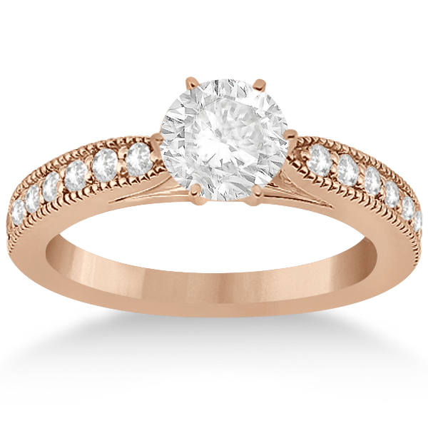 Cathedral Diamond Accented Vintage Bridal Set in 14k Rose Gold (0.62ct)