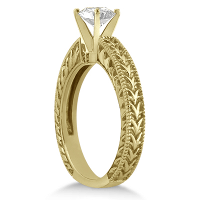 Solitaire Engagement Ring & Wedding Band Bridal Set 14k Yellow Gold