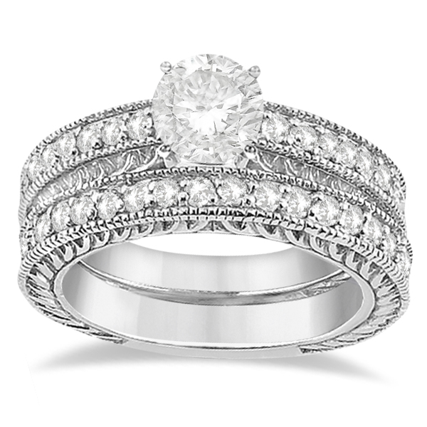 Vintage Filigree Diamond Engagement Bridal Set Palladium (0.35ct)