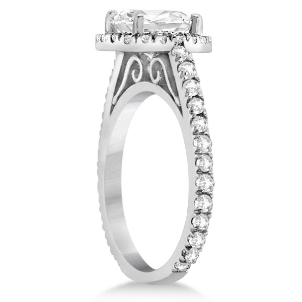 Eternity Pave Halo Diamond Engagement Ring 14K White Gold 0.72ct U2261