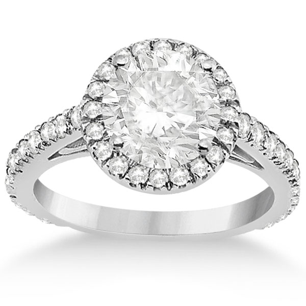 Diamond Bridal Halo Engagement Ring & Wedding Band 14K White Gold (1.30ct)