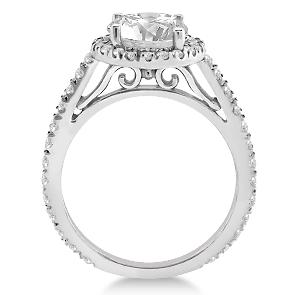 Diamond Bridal Halo Engagement Ring & Wedding Band 14K White Gold (1.30ct)
