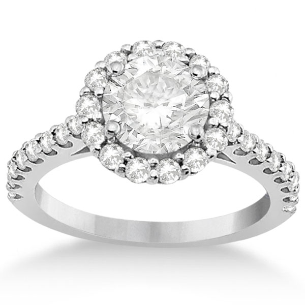 Halo Diamond Engagement Ring and Band Bridal Set platinum (1.12ct)