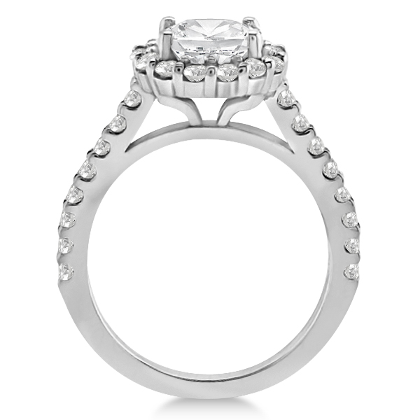 Halo Diamond Engagement Ring and Band Bridal Set platinum (1.12ct)