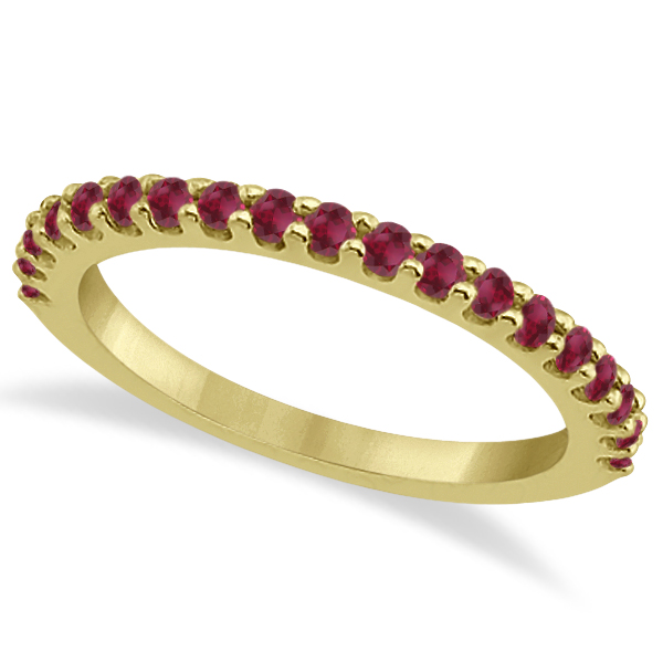 Ruby Stone Wedding Band Pave Set on 14K Yellow Gold Setting (0.38ct)