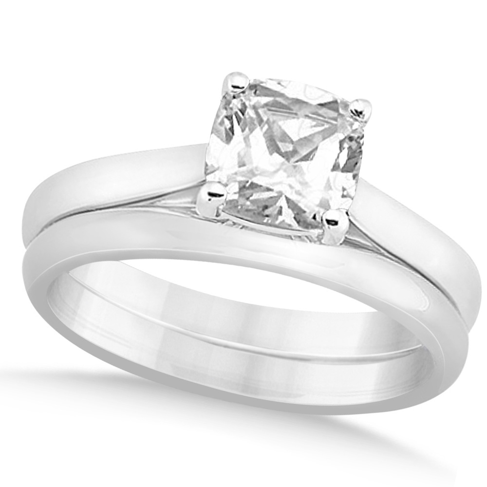 Diamond Solitaire Cushion Cut Bridal Set 14k White Gold (1.00ct)